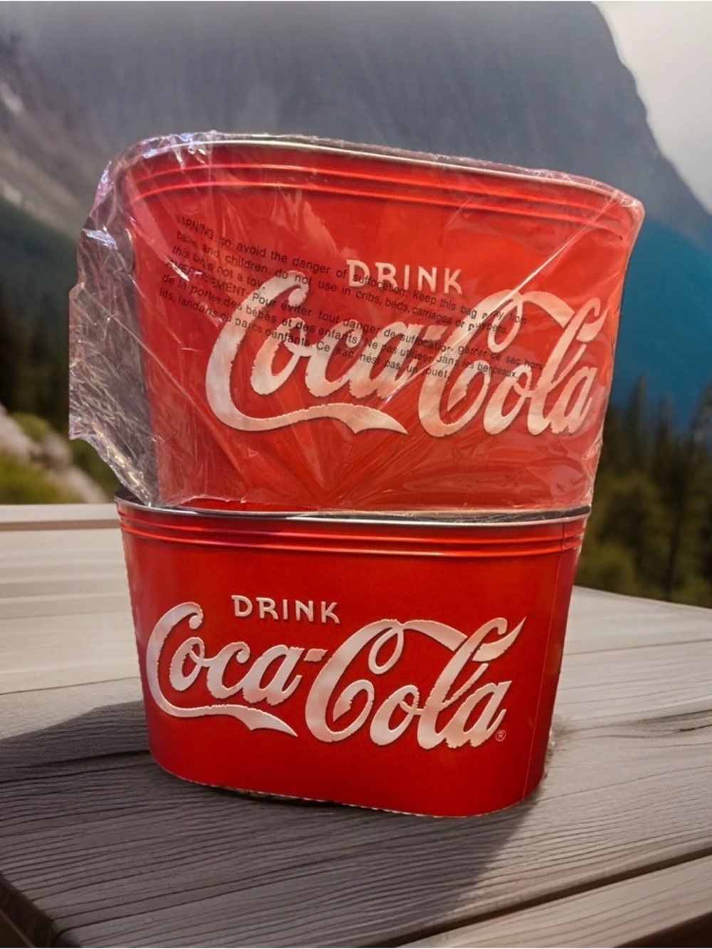 Coca-Cola Red and White Metal Beverage Buckets